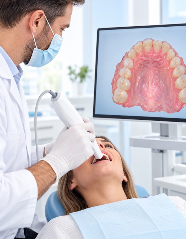 Dentista che esegue una scansione dentale digitale
